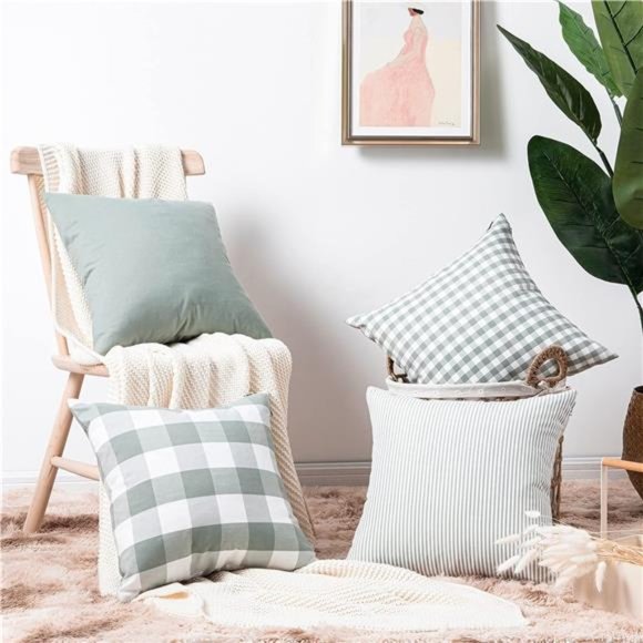 Farmhouse Decorative Throw Pillow Covers 18x18inch Set of 4 Spring Green Cushion - Picture 1 of 7